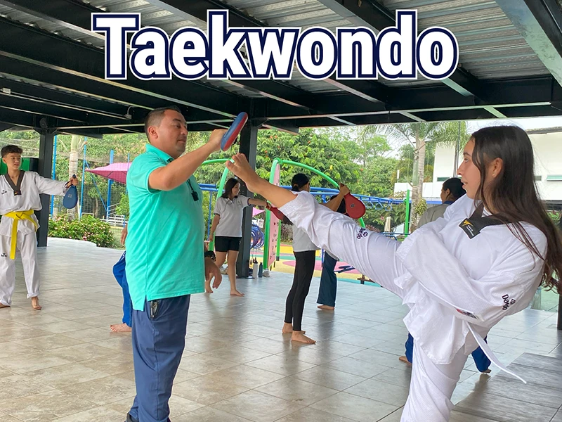 Estudiante practicando Taekwondo en la escuela de formación de Gimnasio los Ocobos